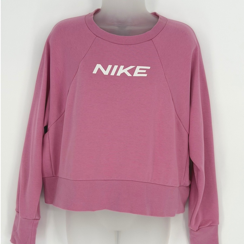 Nike Dri-FIT Cropped Sweatshirt Pink Long Sleeve Athletic Gym L Athleisure 93-08 - Picture 10 of 10